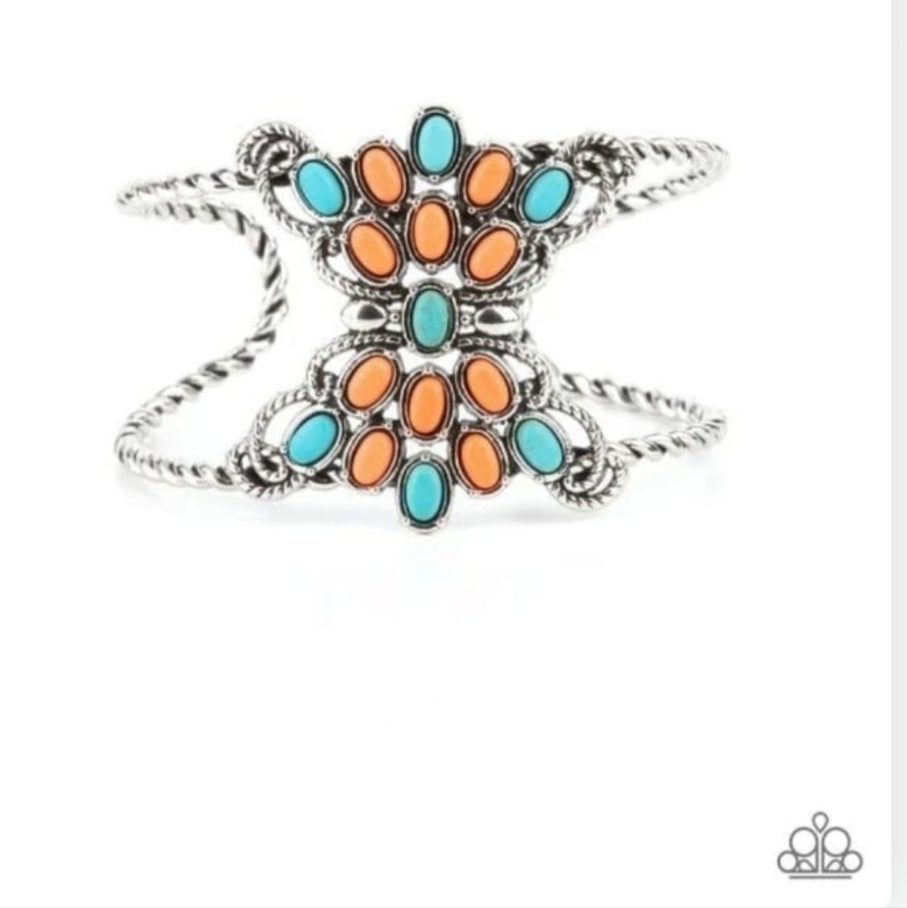 Pleasantly Plains Multi Cuff Silver Bracelet Orange Turquoise Fashion Jewelry